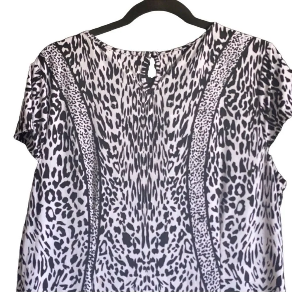 Mlle Gabrielle Black White Multi Print Cap Sleeve Dress Size 2X Stretch - Picture 5 of 8